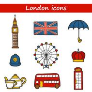 Set of cute hand drawn cartoon objects on London theme N4