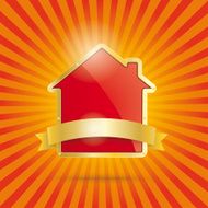 Golden House With Flag Retro Sun