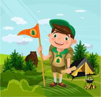 Summer camp with boy Vector flat cartoon illustration