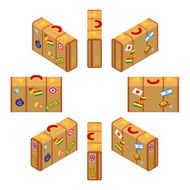 Isometric standing yellow travelers suitcases