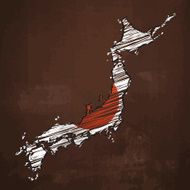 Japan scribbled flag map on rusty metal background