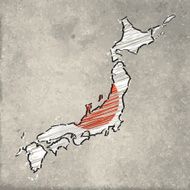 Japan scribbled flag map on stone background