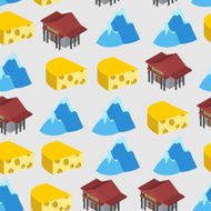 Seamless pattern of Switzerland Bank and cheese Vector backgro