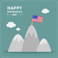 Star and strip flag on mountain Independence day Flat