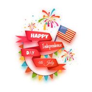 Happy independence day banner Red ribbon with title Vector illustration