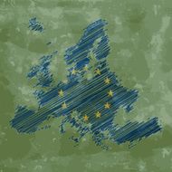 Europe flag map on green chalkboard background