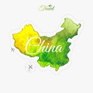 Travel around the world China Watercolor map