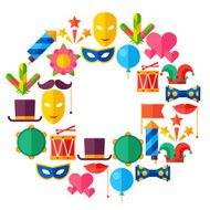 Celebration festive background with carnival flat icons and objects N2