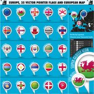 European Icons Round Indicator Flags and Map Set3