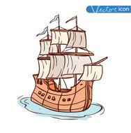 wooden ship under full sail Vector illustration