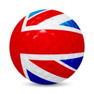 Golf ball with flag of UK isolated on white