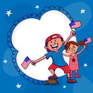 Cute kids with frame for American Independence Day celebration