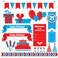 set of festive birthday party elements Flat design N7