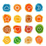 White web interface icons clip-art on color blots Design elements