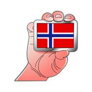 hand holding Norway flag