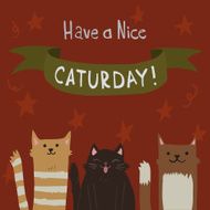Vector cartoon flat Cats Saturday Postcard