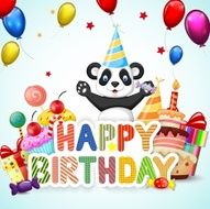 Birthday background with happy cartoon panda