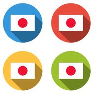 Collection of 4 isolated flat buttons (icons) with Japanese fla