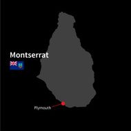 Detailed map of Montserrat and capital city Plymouth with flag