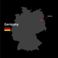 Detailed map of Germany and capital city Berlin with flag