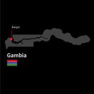 Detailed map of Gambia and capital city Banjul with flag
