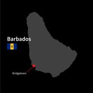 Detailed map of Barbados and capital city Bridgetown with flag