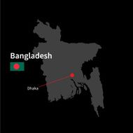 Detailed map of Bangladesh and capital city Dhaka with flag