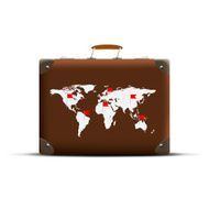 Map of Earth on a brown suitcase