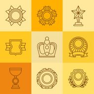 Trophy and awards icons set in linear style