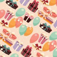 Birthday seamless background with presents and balloons N2