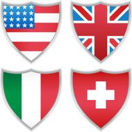 Flag Shields USA UK Italy Switzerland