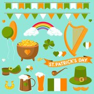 Set of vectorflat design elements Happy Saint Patrick&#039;s Day