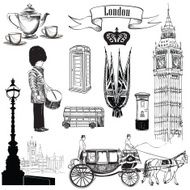 London symbols sketch icon set Travel England collection