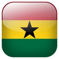 Ghana national flag square button isolated on white background