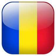Romania national flag square button isolated on white background