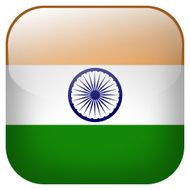 India national flag square button isolated on white background