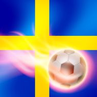 Burning football on Sweden flag background