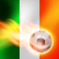 Burning football on Ireland flag background