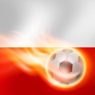 Burning football on Poland flag background