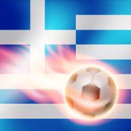 Burning football on Greece flag background