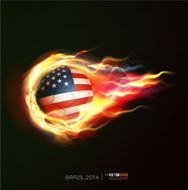 USA flag with flying soccer ball on fire vector illustration