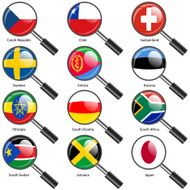 Set Flags of world sovereign states magnifying glass N3