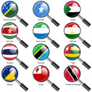 Set Flags of world sovereign states magnifying glass N4