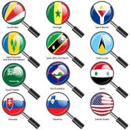 Set Flags of world sovereign states magnifying glass N5