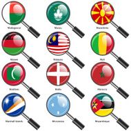 Set Flags of world sovereign states magnifying glass N6