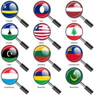 Set Flags of world sovereign states magnifying glass N7