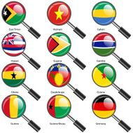Set Flags of world sovereign states magnifying glass N10