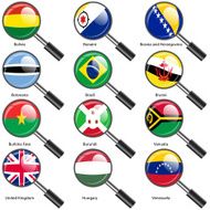 Set Flags of world sovereign states magnifying glass N11