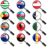Set Flags of world sovereign states magnifying glass N13