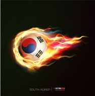 South Korea flag with flying soccer ball on fire vector